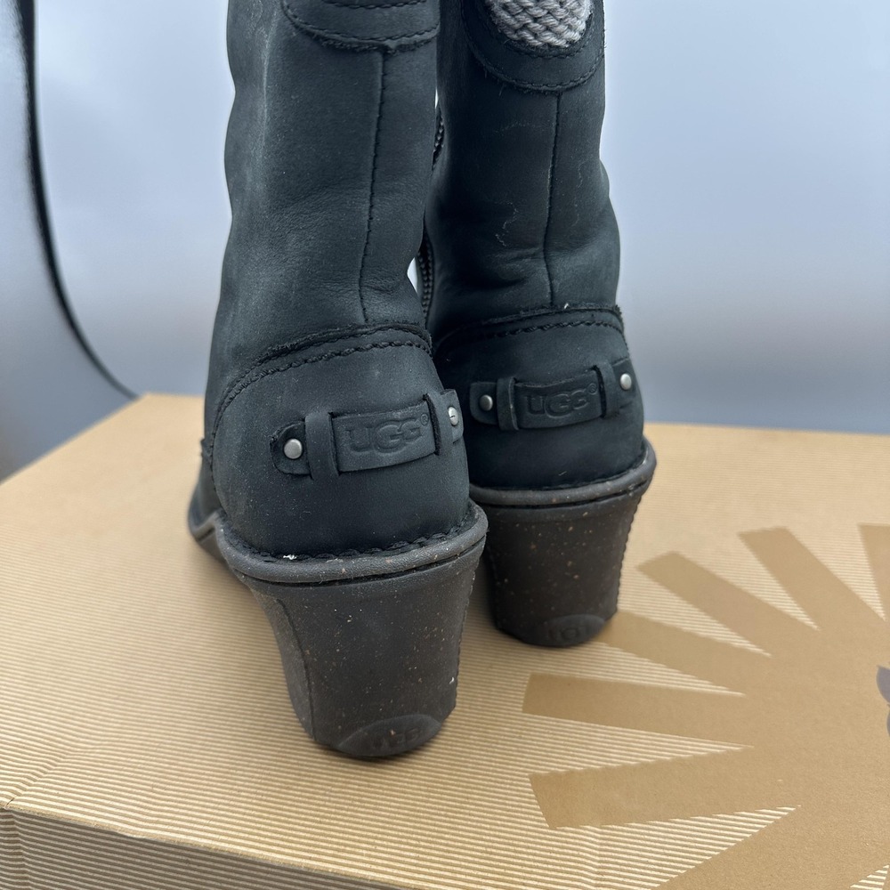 UGG Boots Womens Size 7 Black Skyfall Wedge Shearling Knit Cuff 1006145 - Picture 6 of 16